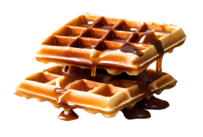 homemade bakery Belgian waffles with caramel and honey sauce. AI-Generated png