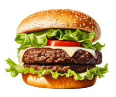 Homemade fresh tasty burger with meat and cheese. Classic cheese burger and vegetable. AI-Generatred png