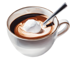 acuarela y pintura dulce malvavisco en un taza de caliente chocolate. generado por ai png