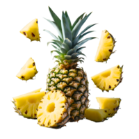 Levitating pineapple cutted pieces. AI-Generated png