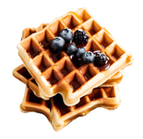 hausgemacht Bäckerei Belgier Waffeln mit Karamell und Honig Soße mit Blaubeere auf Belag. KI-generiert png