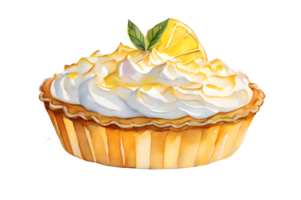 Watercolor and painting homemade bakery delicious lemon meringue pie. AI-Generated png