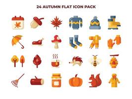 24 otoño elemento plano icono conjunto - otoño temporada icono paquete ilustración vector