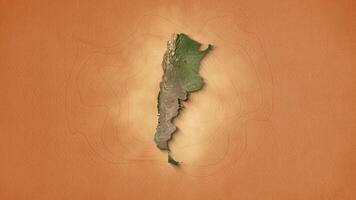 A realistic map of Argentine Republic. Brown vintage background 4k video