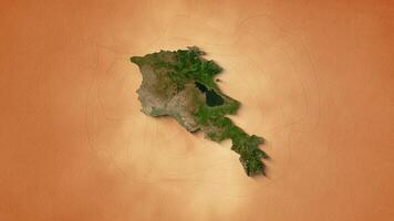 un' realistico carta geografica di Armenia. Ingrandisci carta geografica di il repubblica di Armenia. Marrone Vintage ▾ sfondo 4k video