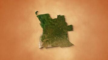 A realistic map of Angola. Zoom map of the Republic of Angola. Brown vintage background 4k video