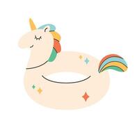 Inflatable swimming ring in the shape of a unicorn. Rubber ring. Summer beach vacation. Inflatable pool toy. vector