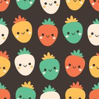 Seamless pattern with cute cartoon strawberry characters. Fruit seamless pattern vector