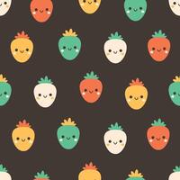 Seamless pattern with cute cartoon strawberry characters. Fruit seamless pattern vector