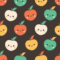 Seamless pattern with cute cartoon fruits characters. Fruit seamless pattern vector