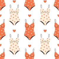 Seamless pattern with cute swimwear in retro style. Hello summer, swimming, beach time vector