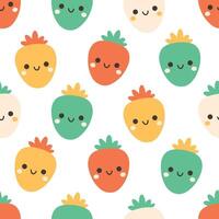 Seamless pattern with cute cartoon strawberry characters. Fruit seamless pattern vector