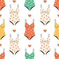 Seamless pattern with cute swimwear in retro style. Hello summer, swimming, beach time vector