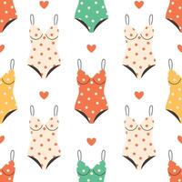 Seamless pattern with cute swimwear in retro style. Hello summer, swimming, beach time vector