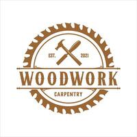 woodwork carpentry logo design template, vintage style. vector