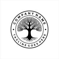 Root Leaf Family, Tree of Life Oak Banyan Maple Stamp Seal Emblem logo design template vector