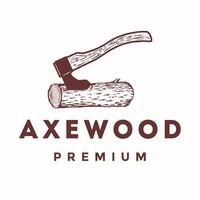 Axe in wood, Lumberjack Log Wooden logo template vector