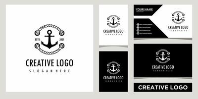classic anchor logo design template with business card design vector