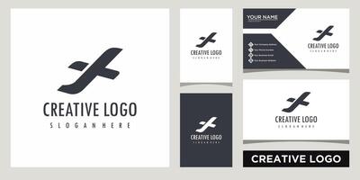flight simple plan icon logo design template with business card design vector