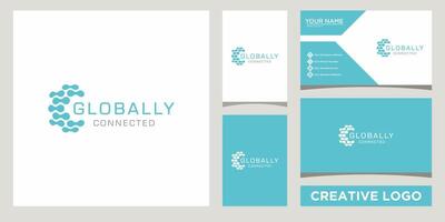globally connected logo design template with business card design vector
