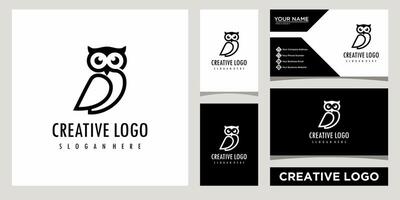 Simple owl icon logo design template with business card design vector