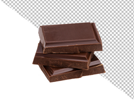 Stack of chocolate pieces isolated on white background psd