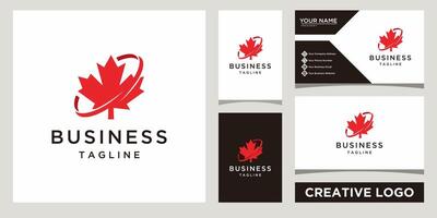 maple leaf logo design template with business card design vector