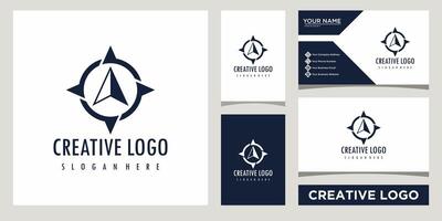 north compass icon logo design template with business card design vector