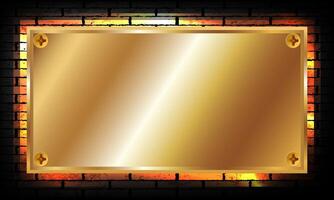 Gold rectangle frame on the dark brick wall. vector