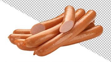 Hot dog sausage isolated on white background, raw frankfurter sausages, full depth of field psd