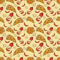 Hand Drawn Colorful Pizza Ingredients seamless pattern vector