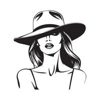 elegante mujer vistiendo sombrero diseño ilustración aislado en blanco vector