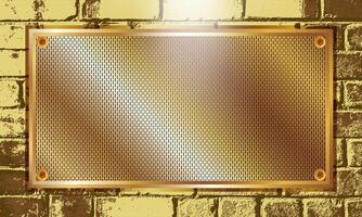 Gold frame in retro style with space for your text in the spotlight. Against a brick wall. vector