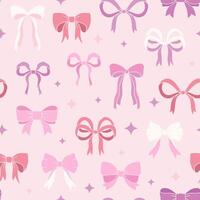 Pink bows and ribbons seamless pattern, Valentines design background, coquette core, handdrawn illustration vector