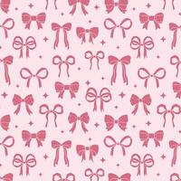 Pink bows and ribbons seamless pattern, Valentines design background, coquette core, handdrawn illustration vector