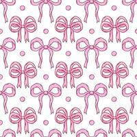 Pink bows and ribbons seamless pattern, Valentines design background, coquette core, handdrawn illustration vector