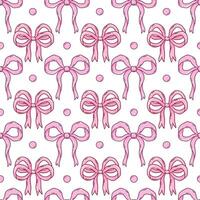 Pink bows and ribbons seamless pattern, Valentines design background, coquette core, handdrawn illustration vector