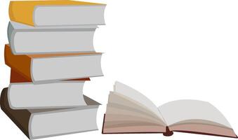 A stack of books with one open to the right vector