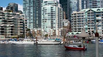 Granville Island Real life skyscrapers people walking kayaking many shops videos from which you can create a clip of the history of news BC sea bass ships people on bicycles seagulls good weather