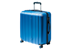 Blue plastic suitcase on isolated transparent background png