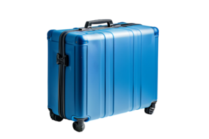 Blue plastic suitcase on isolated transparent background png