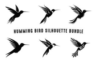 Hummingbird Silhouette black Clip art Set, Humming Birds Flying Silhouettes bundle vector