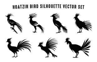 hoatzin pájaro silueta negro acortar Arte colocar, hoatzin aves siluetas haz vector