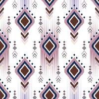 Ethnic Ikat fabric pattern geometric style. Motif Ikat embroidery Ethnic oriental seamless pattern with pink and blue diamons shape on white background. vector