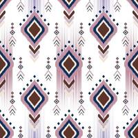 Ethnic Ikat fabric pattern geometric style. Motif Ikat embroidery Ethnic oriental seamless pattern with pink and blue diamons shape on white background. vector