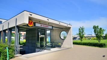 Warsaw, Poland. 3 May 2024. Second line of Warsaw Subway system. The entrance of a subway station. Warsaw Szwedzka photo