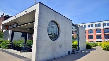 Warsaw, Poland. 3 May 2024. Second line of Warsaw Subway system. The entrance of a subway station. Warsaw Szwedzka photo