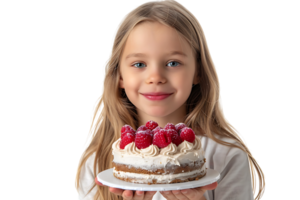 Girl with a cake for a birthday on isolated transparent background png