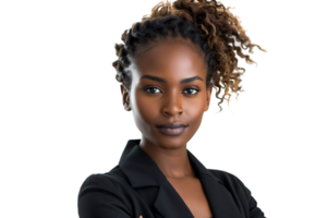 Porträt von afrikanisch amerikanisch Geschäft Frau auf isoliert transparent Hintergrund png
