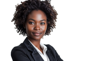 Portrait of african american business woman on isolated transparent background png